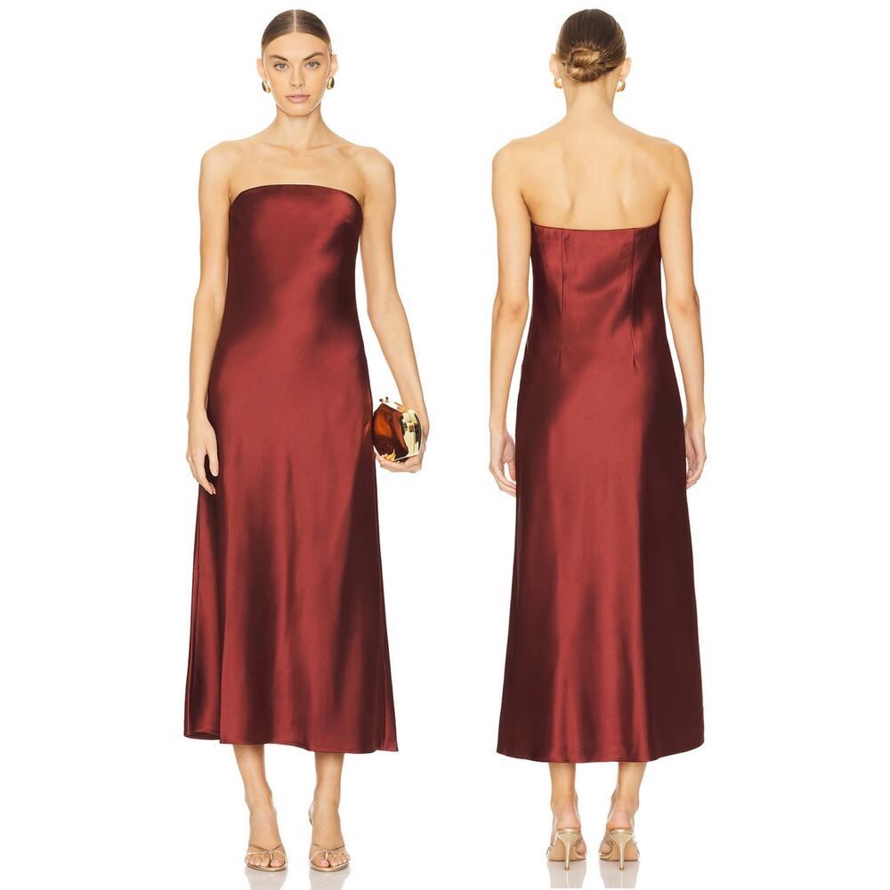 Steve Madden Jessamine Midi Dress Strapless Satin Formal Cocktail Party Hoco XS